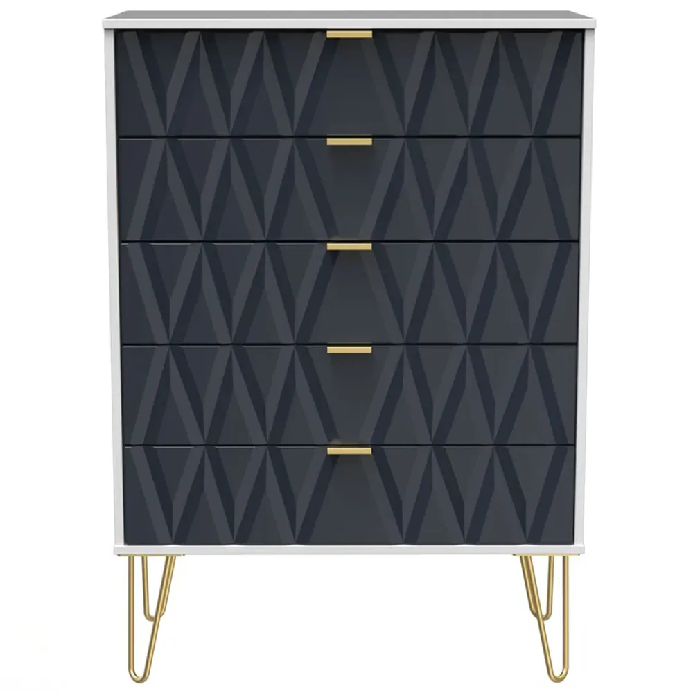 Diamond 5 Drawer Chest of Drawers - Indigo