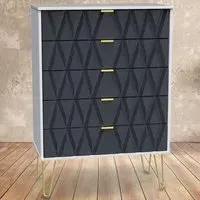 Diamond 5 Drawer Chest of Drawers - Indigo