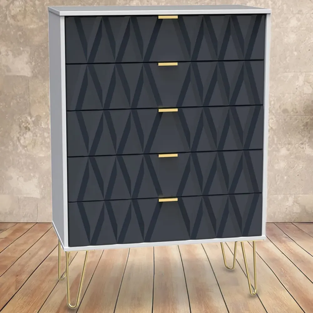 Diamond 5 Drawer Chest of Drawers - Indigo