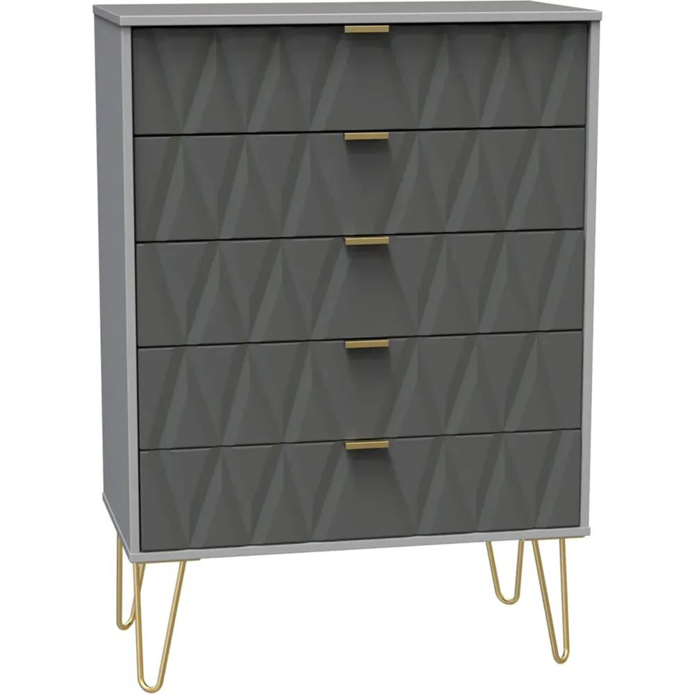 Diamond 5 Drawer Chest of Drawers - Matt Shadow Grey