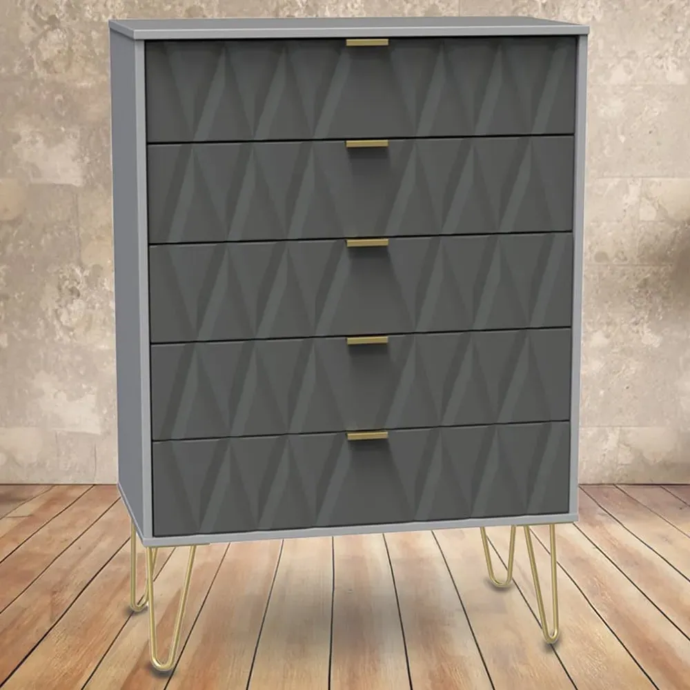 Diamond 5 Drawer Chest of Drawers - Matt Shadow Grey