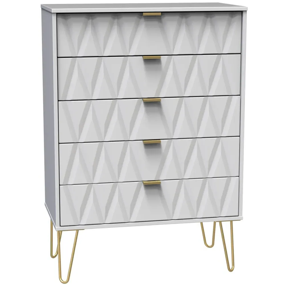 Diamond 5 Drawer Chest of Drawers - White