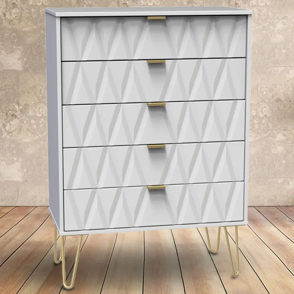 Diamond 5 Drawer Chest of Drawers - White