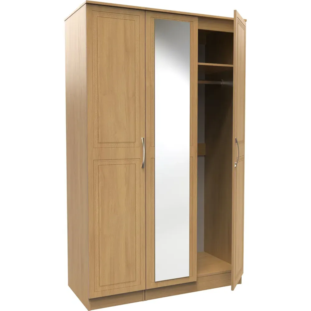 Dorset 3 Door Mirrored Wardrobe - Oak