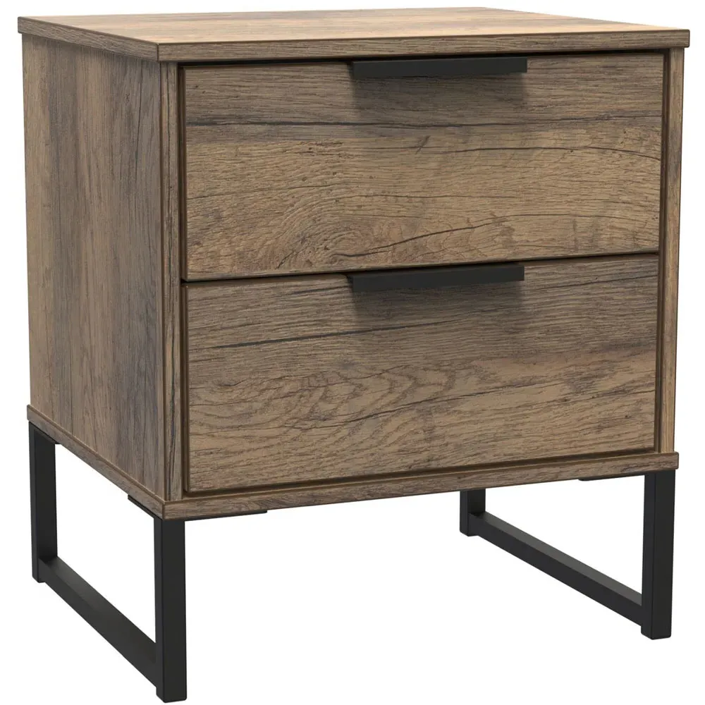 Hong Kong 2 Drawer Bedside Table - Brown, Vintage Oak