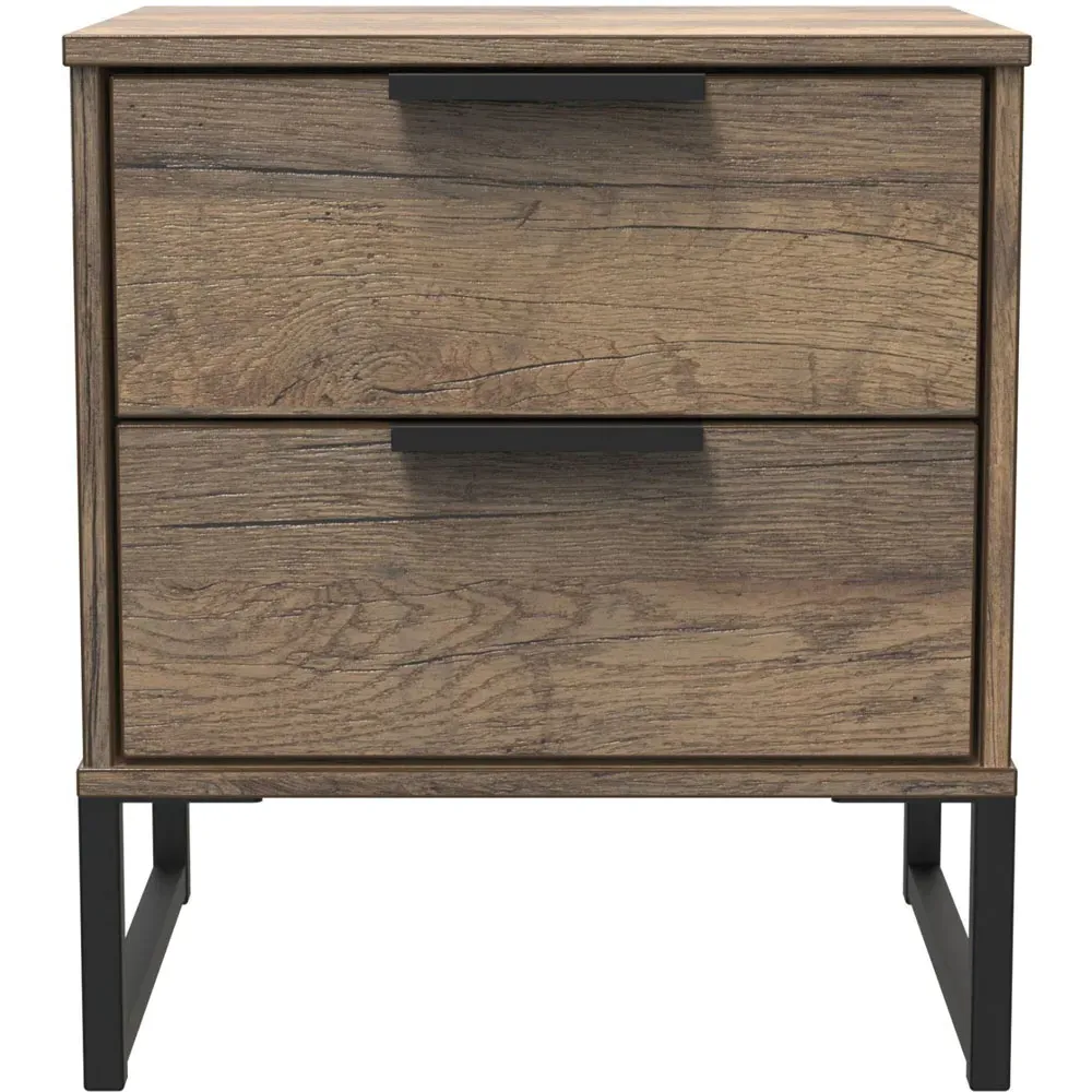 Hong Kong 2 Drawer Bedside Table - Brown, Vintage Oak