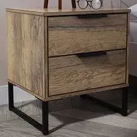 Hong Kong 2 Drawer Bedside Table - Brown, Vintage Oak