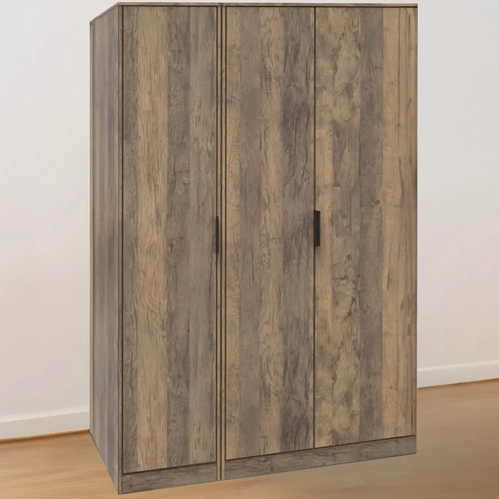 Hong Kong 3 Door Tall Wardrobe - Brown, Oak