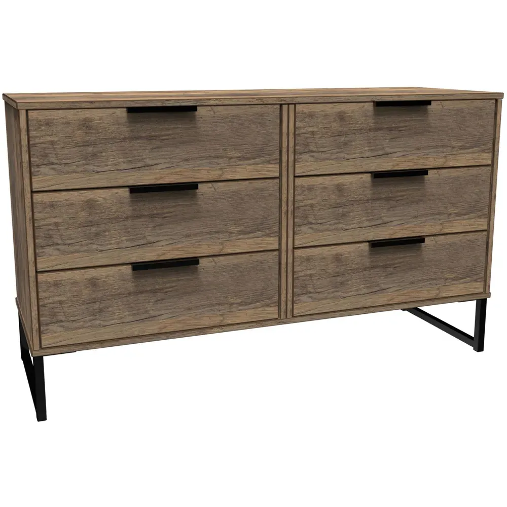 Hong Kong 6 Drawer Midi Chest of Drawers - Brown, Vintage Oak