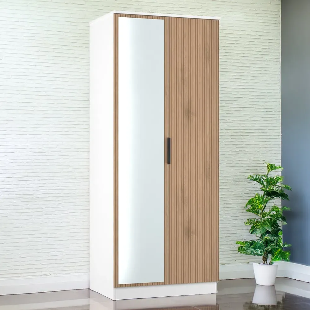 Java 2 Door Wardrobe with Mirror - White