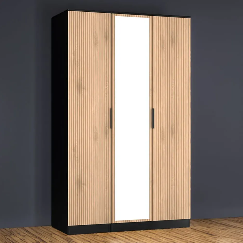 Java 3 Door Wardrobe with Mirror - Black