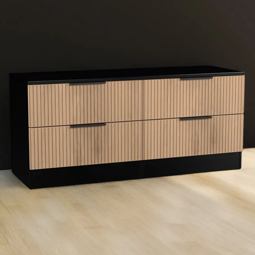 Java 4 Drawer Storage Box with Slat Effect - Black