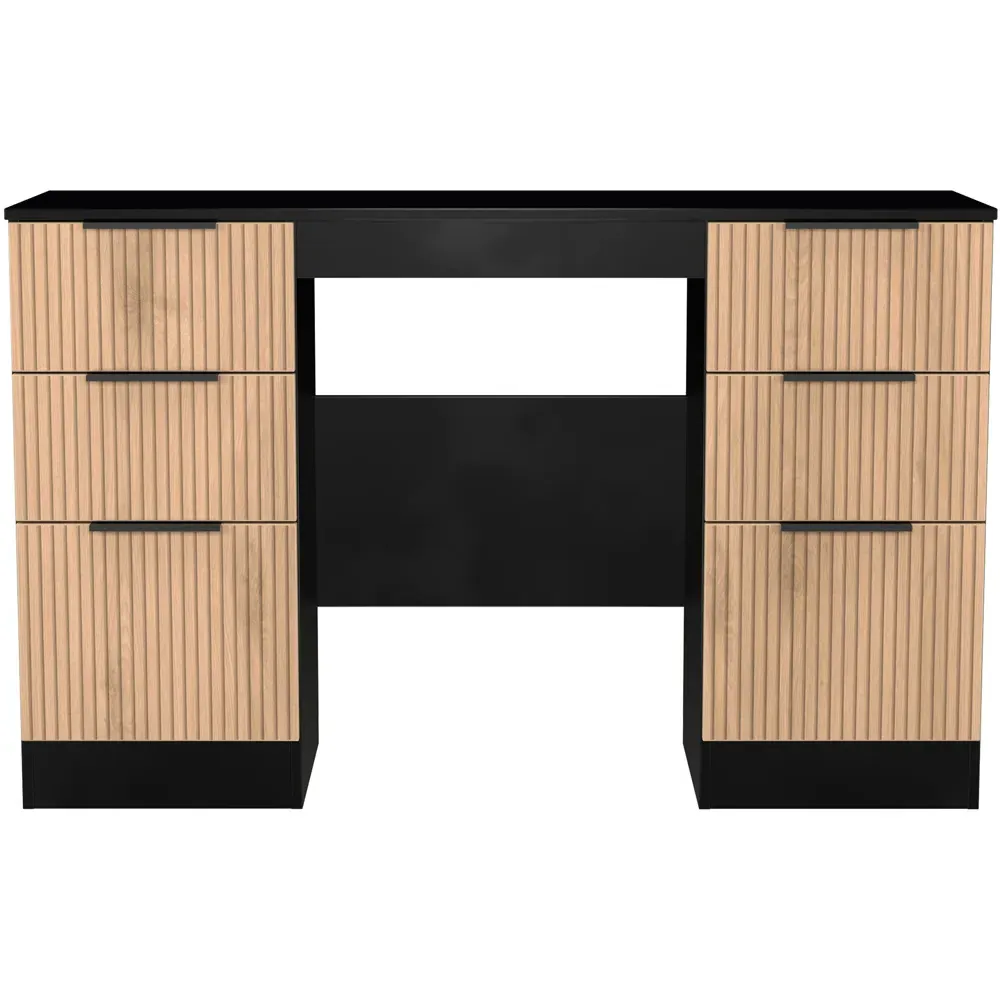 Java 6 Drawer Kneehole Desk with Slatt Effect - Black