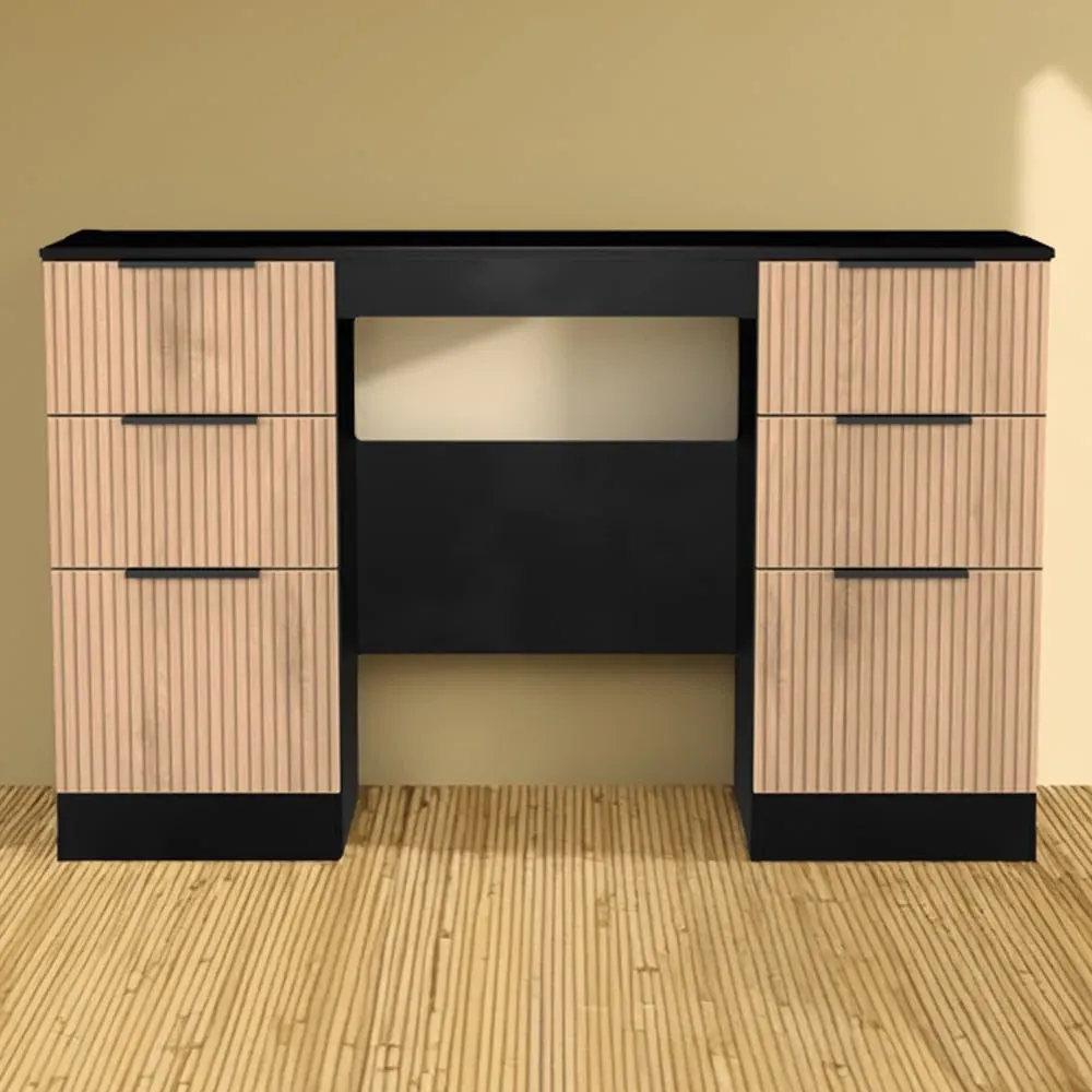 Java 6 Drawer Kneehole Desk with Slatt Effect - Black image