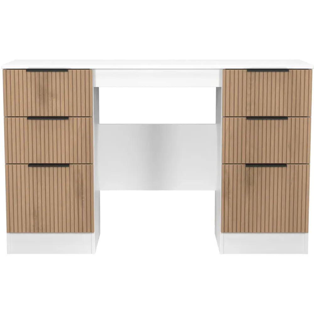 Java 6 Drawer Kneehole Desk with Slatt Effect - White