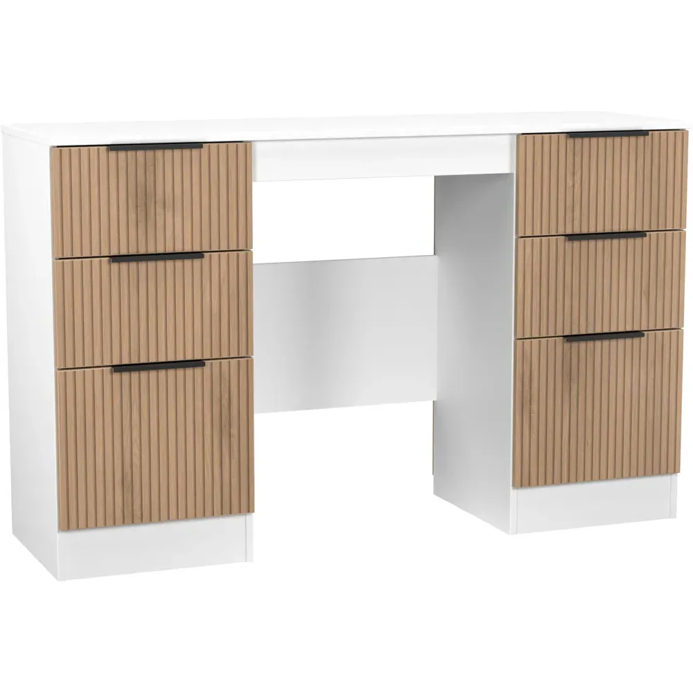 Java 6 Drawer Kneehole Desk with Slatt Effect - White
