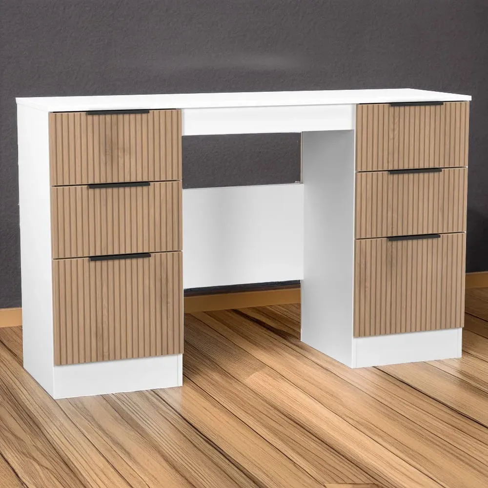 Java 6 Drawer Kneehole Desk with Slatt Effect - White