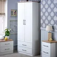 Kent 2 Door 2 Drawer Wardrobe - White, Oak