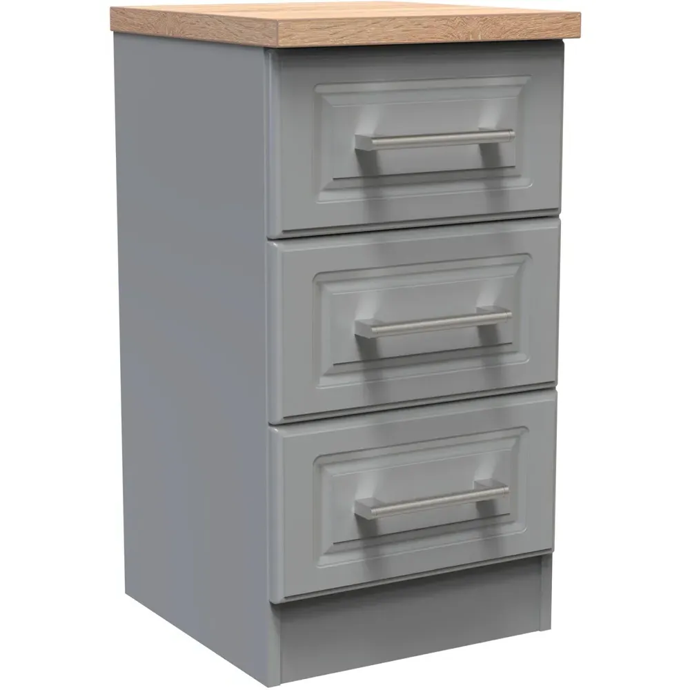 Kent 3 Drawer Bedside Table - Dusk Grey, Bardolino Oak