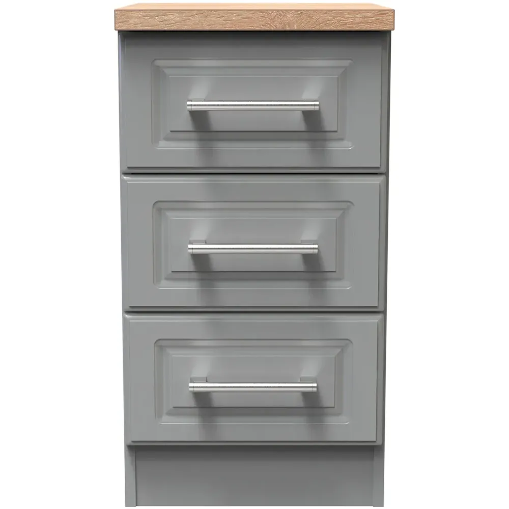 Kent 3 Drawer Bedside Table - Dusk Grey, Bardolino Oak