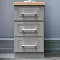 Kent 3 Drawer Bedside Table - Dusk Grey, Bardolino Oak