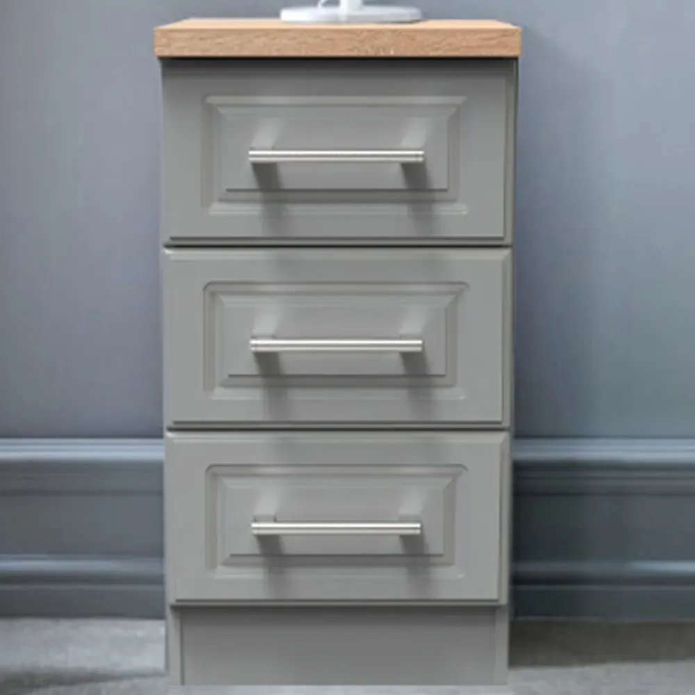Kent 3 Drawer Bedside Table - Dusk Grey, Bardolino Oak image