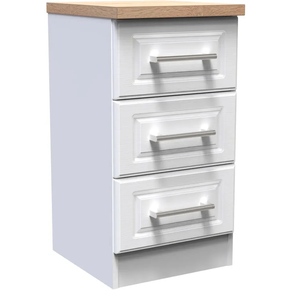 Kent 3 Drawer Bedside Table - White Ash, Oak