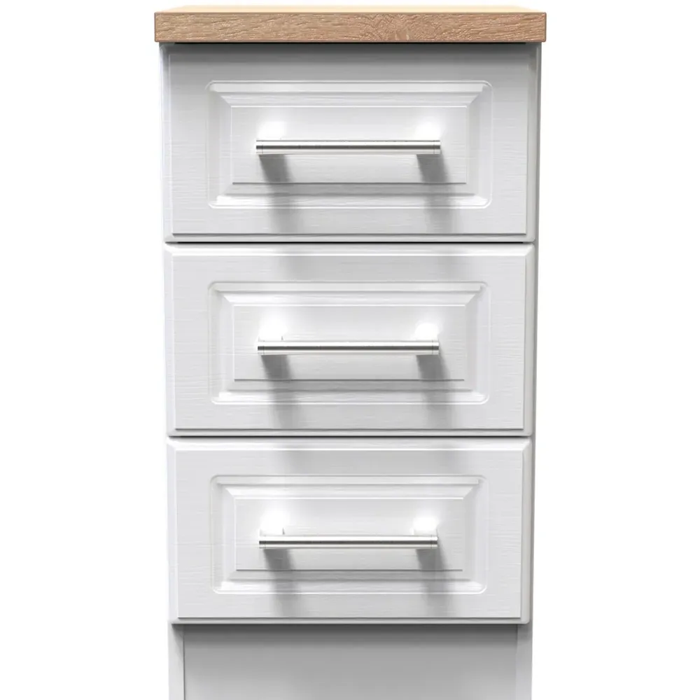 Kent 3 Drawer Bedside Table - White Ash, Oak