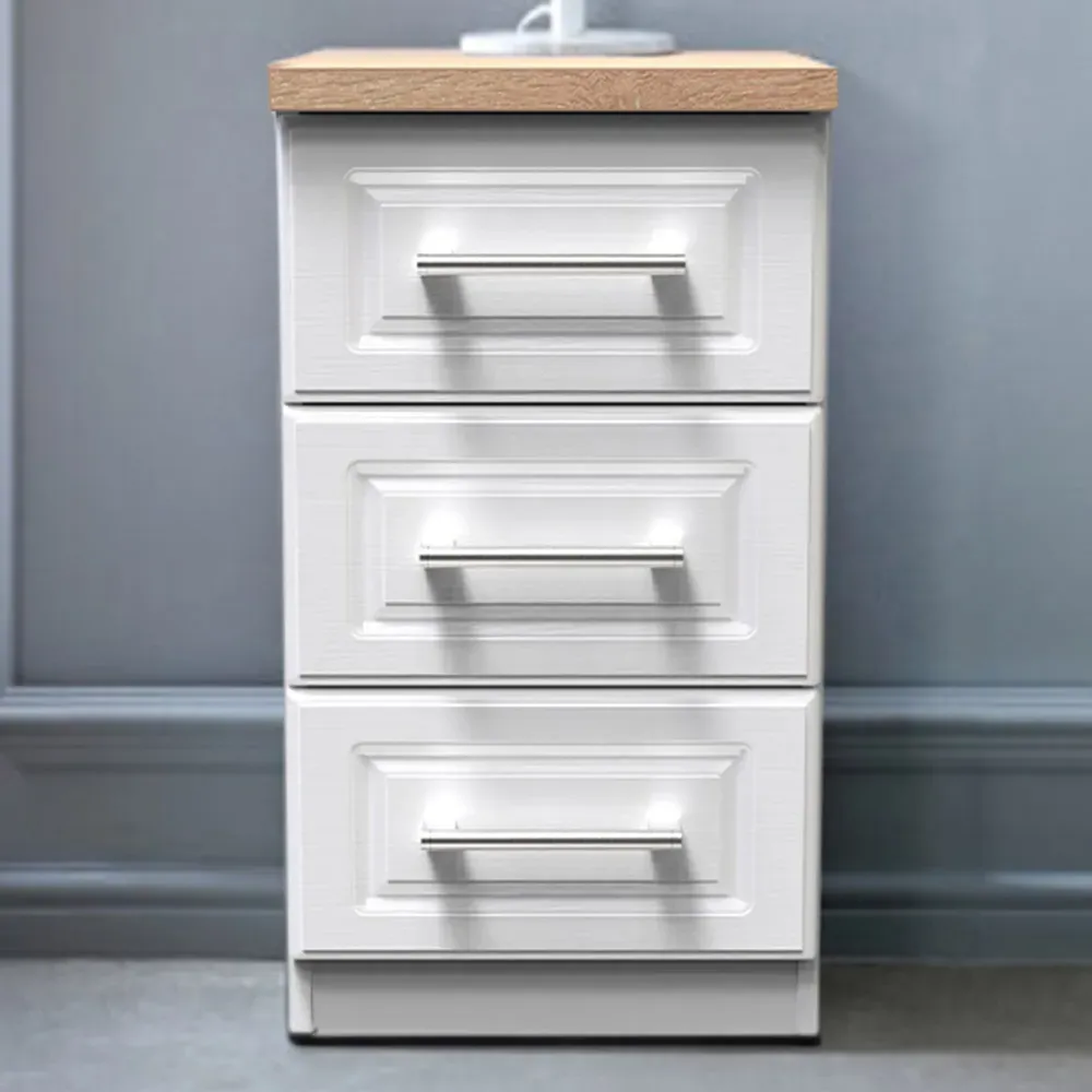 Kent 3 Drawer Bedside Table - White Ash, Oak