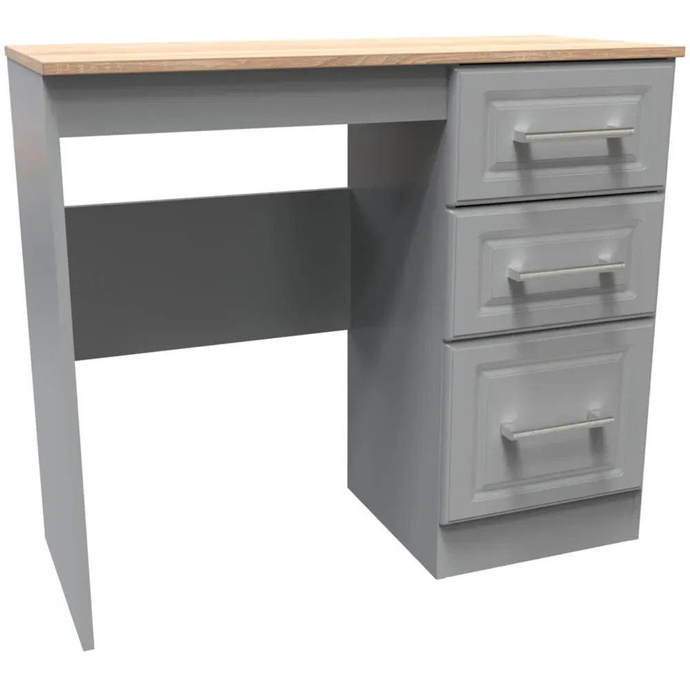 Kent 3 Drawer Vanity Dressing Table - Dusk Grey, Bardolino Oak