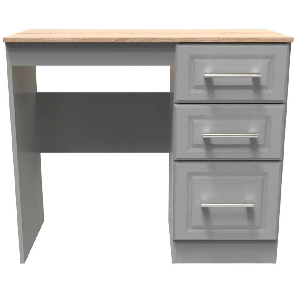Kent 3 Drawer Vanity Dressing Table - Dusk Grey, Bardolino Oak