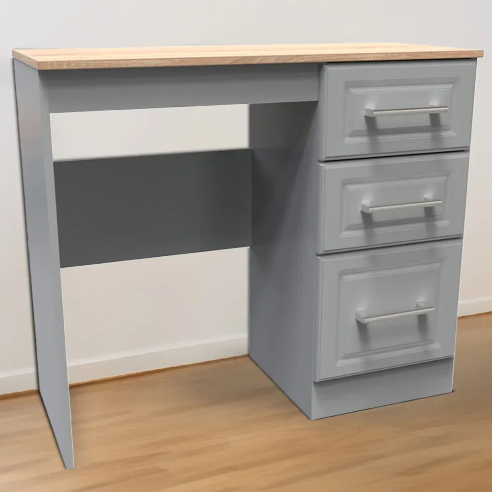 Kent 3 Drawer Vanity Dressing Table - Dusk Grey, Bardolino Oak image