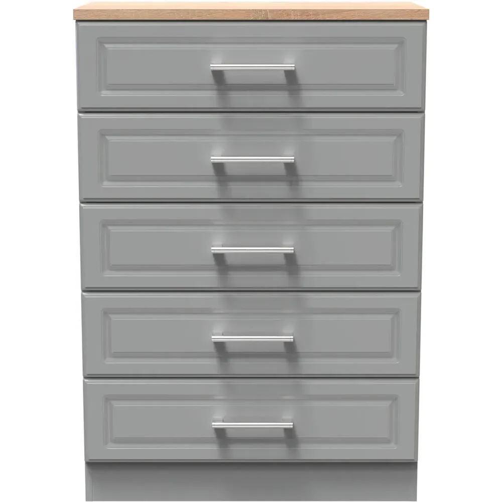 Kent 5 Drawer Chest of Drawers - Dusk Grey, Bardolino Oak