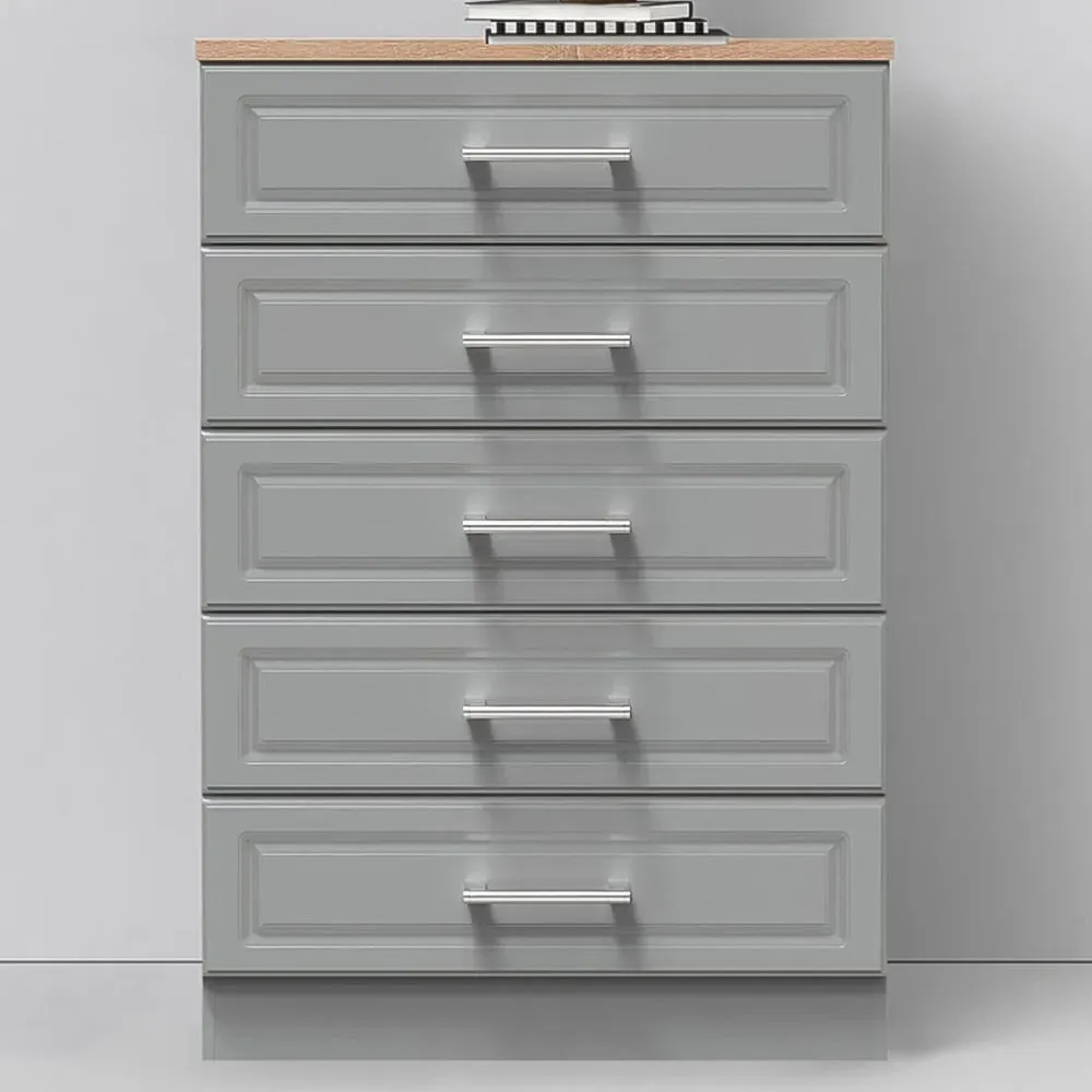 Kent 5 Drawer Chest of Drawers - Dusk Grey, Bardolino Oak