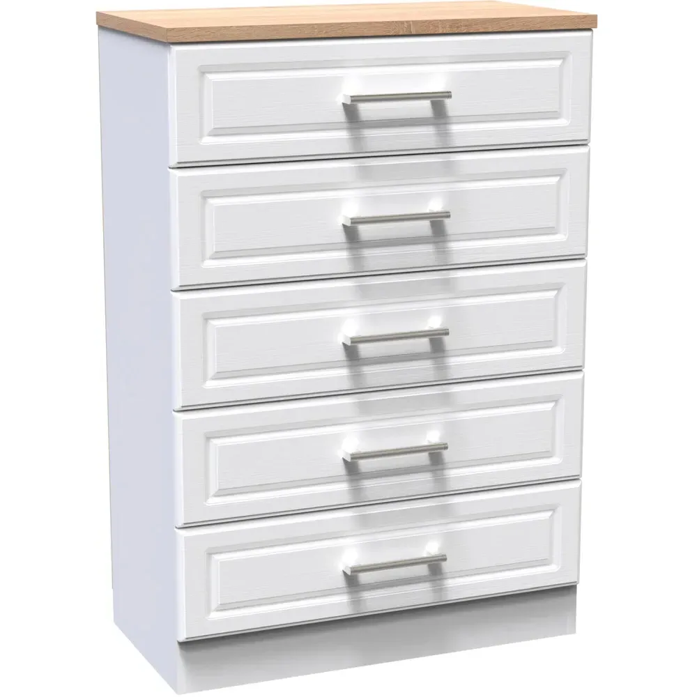 Kent 5 Drawer Chest of Drawers - White, Ash
