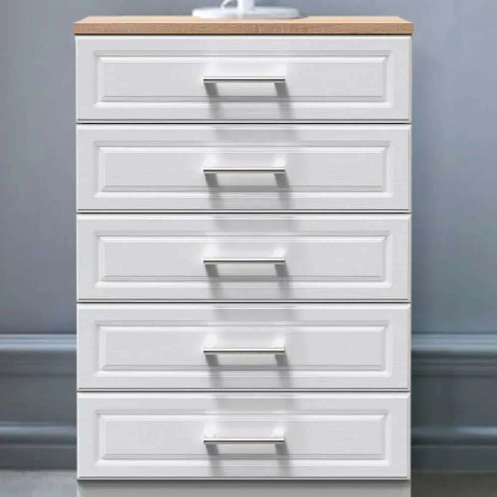 Kent 5 Drawer Chest of Drawers - White, Ash
