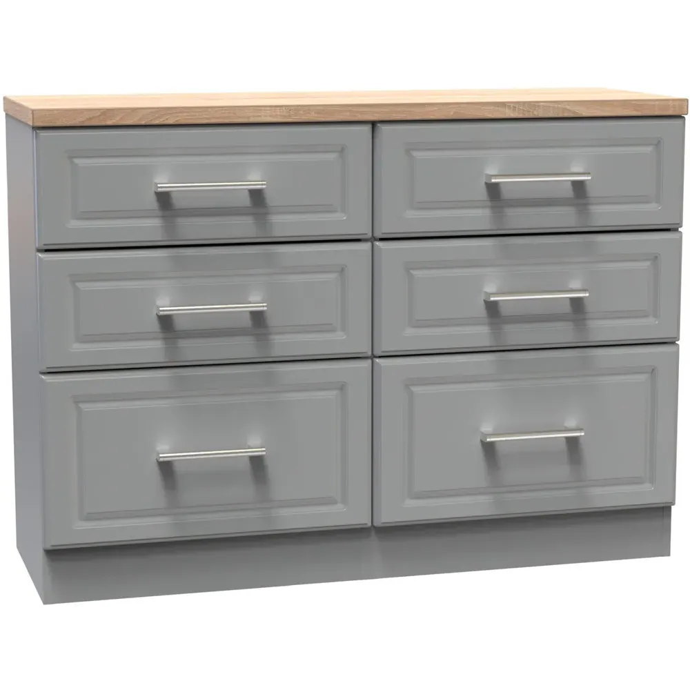 Kent 6 Drawer Midi Chest of Drawers - Dusk Grey, Bardolino Oak