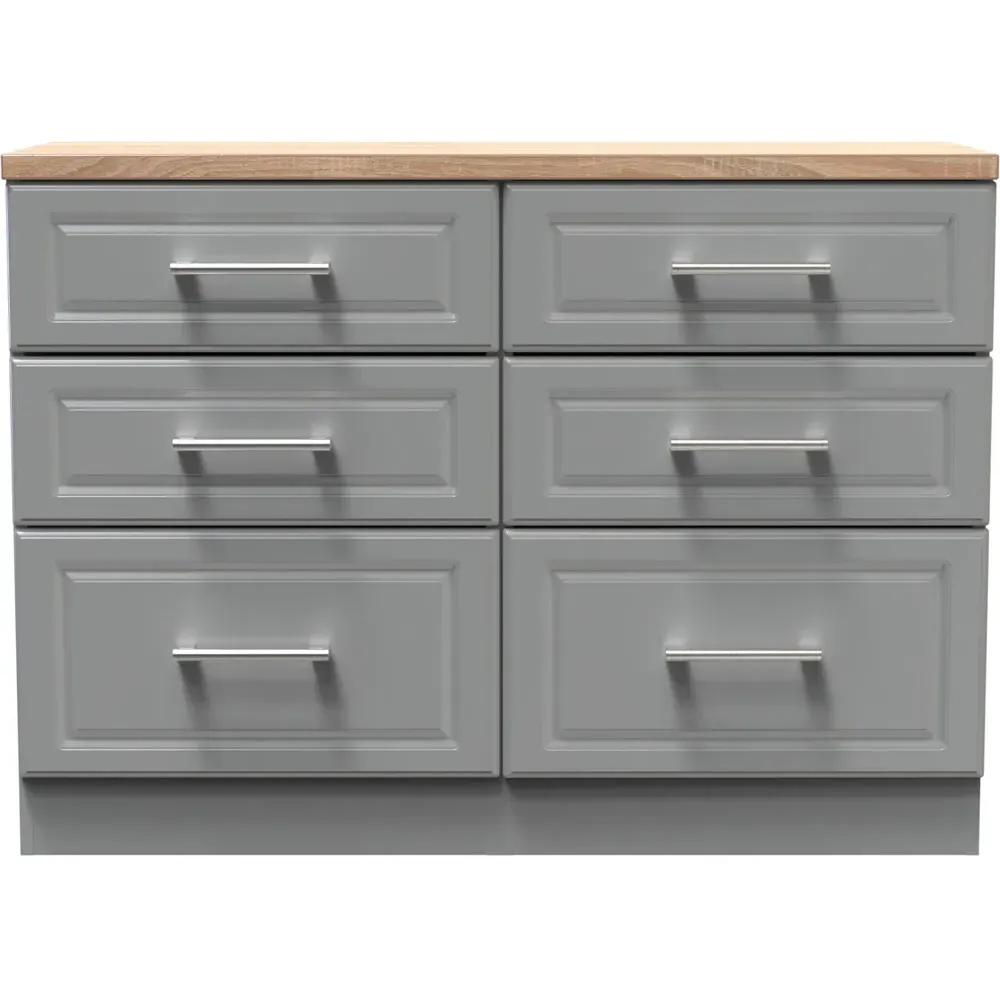 Kent 6 Drawer Midi Chest of Drawers - Dusk Grey, Bardolino Oak