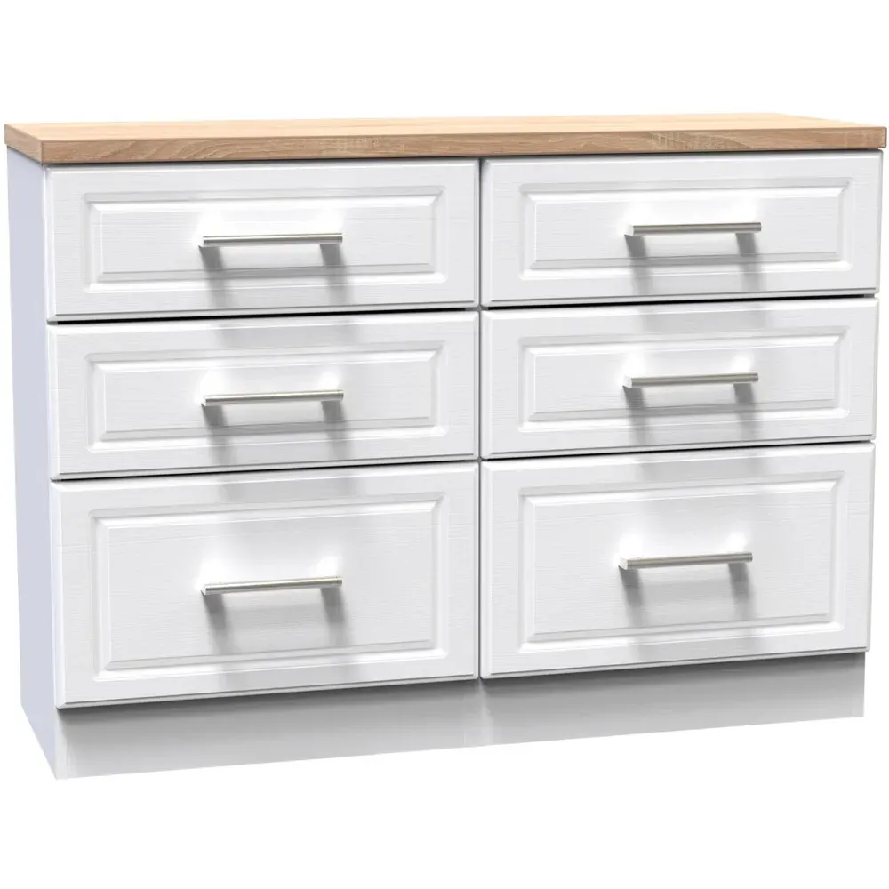 Kent 6 Drawer Midi Chest of Drawers - White Ash, Oak