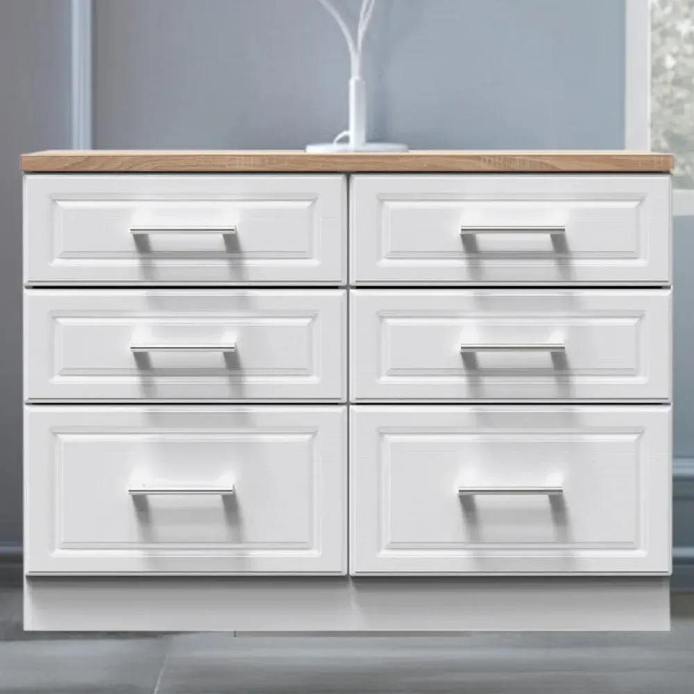Kent 6 Drawer Midi Chest of Drawers - White Ash, Oak
