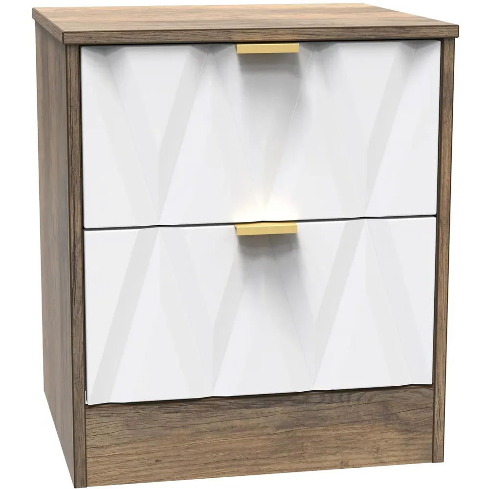 Las Vegas 2 Drawer Bedside Table - White, Oak