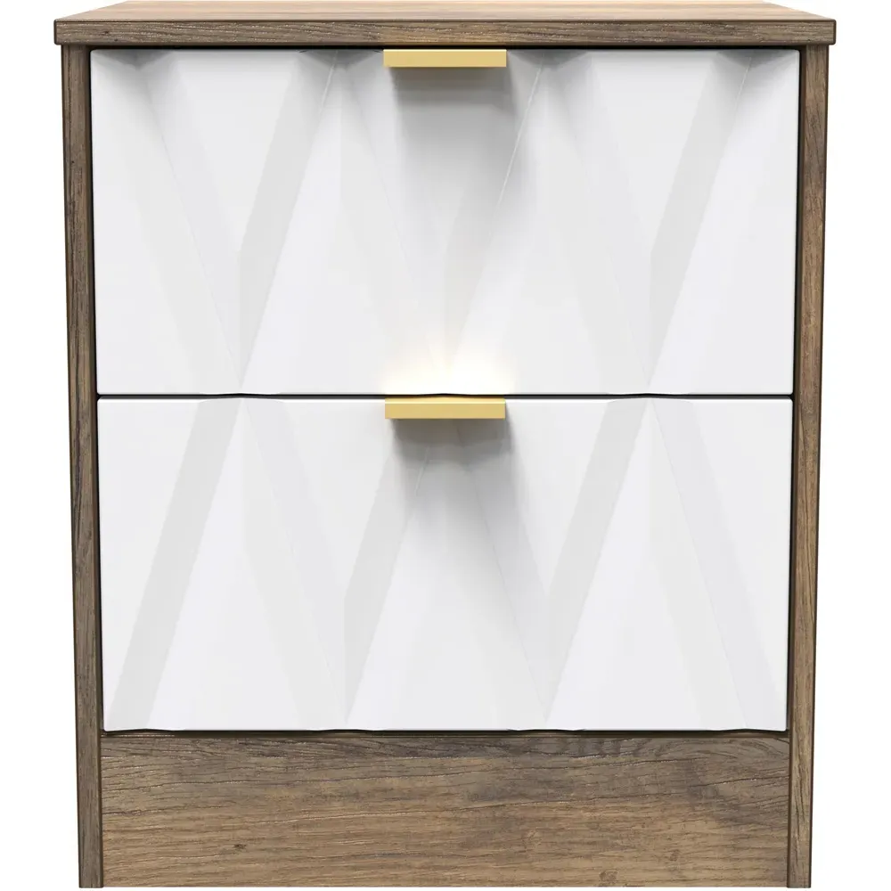 Las Vegas 2 Drawer Bedside Table - White, Oak