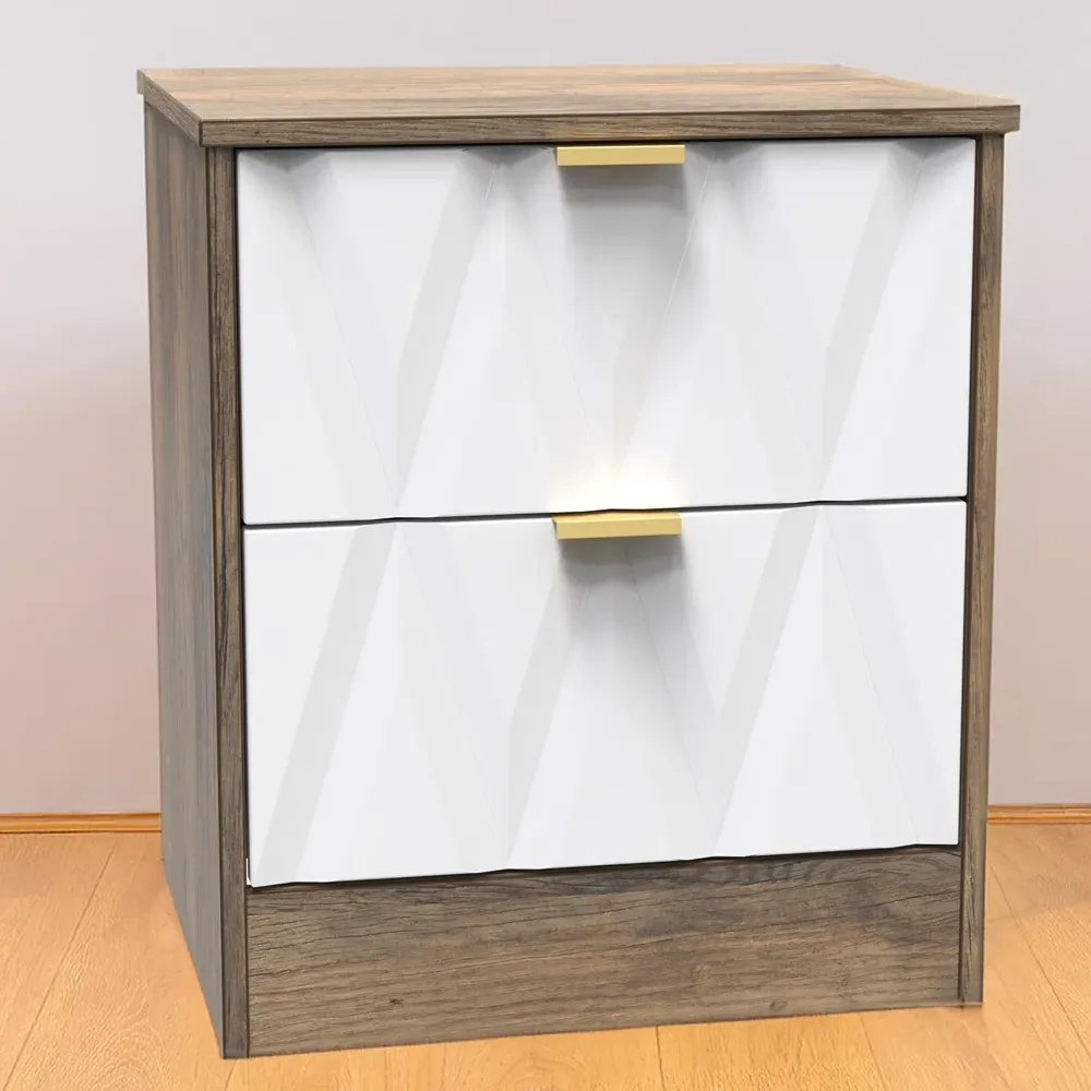 Las Vegas 2 Drawer Bedside Table - White, Oak