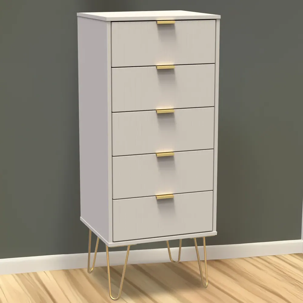 Linear 5 Drawer Tall Chest of Drawers - Cream