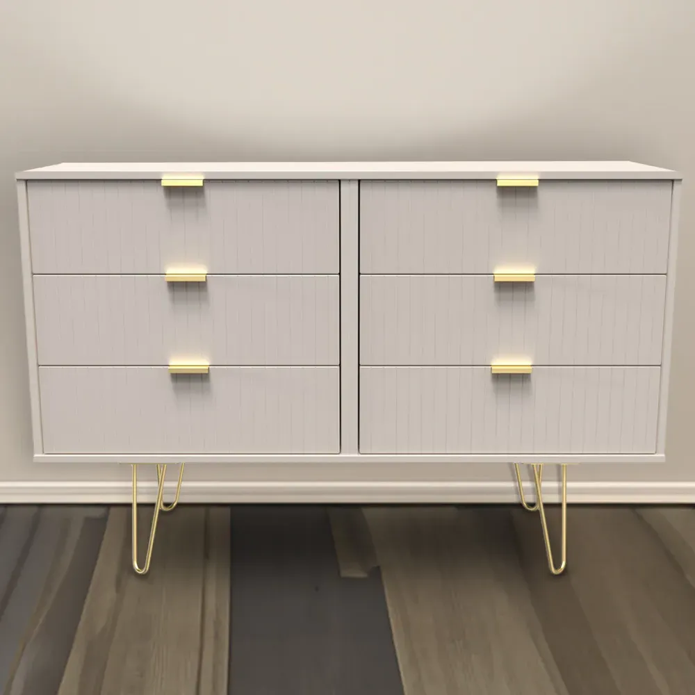 Linear 6 Drawer Wide Chest of Drawers - Cream