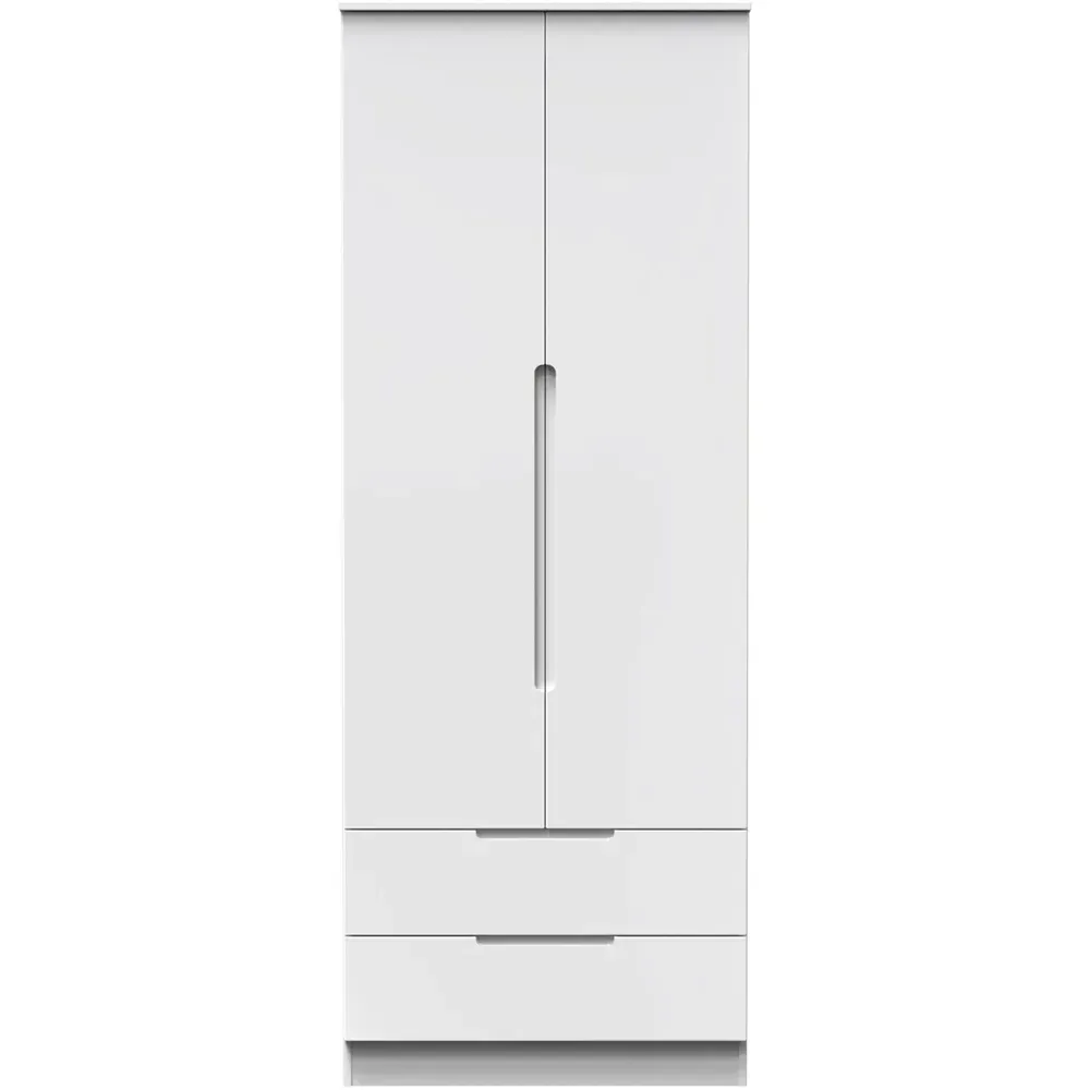 Milan 2 Door 2 Drawer Tall Double Wardrobe - Gloss White