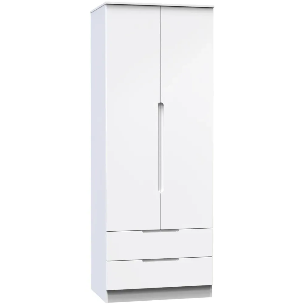 Milan 2 Door 2 Drawer Tall Double Wardrobe - Gloss White