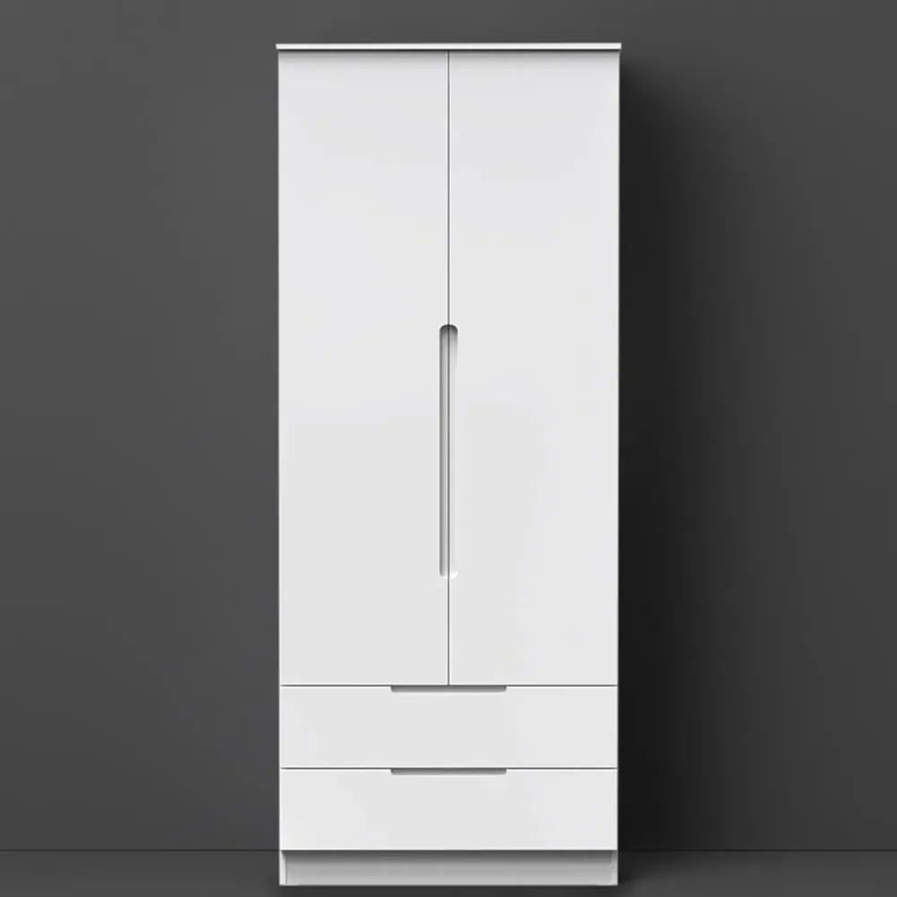 Milan 2 Door 2 Drawer Tall Double Wardrobe - Gloss White
