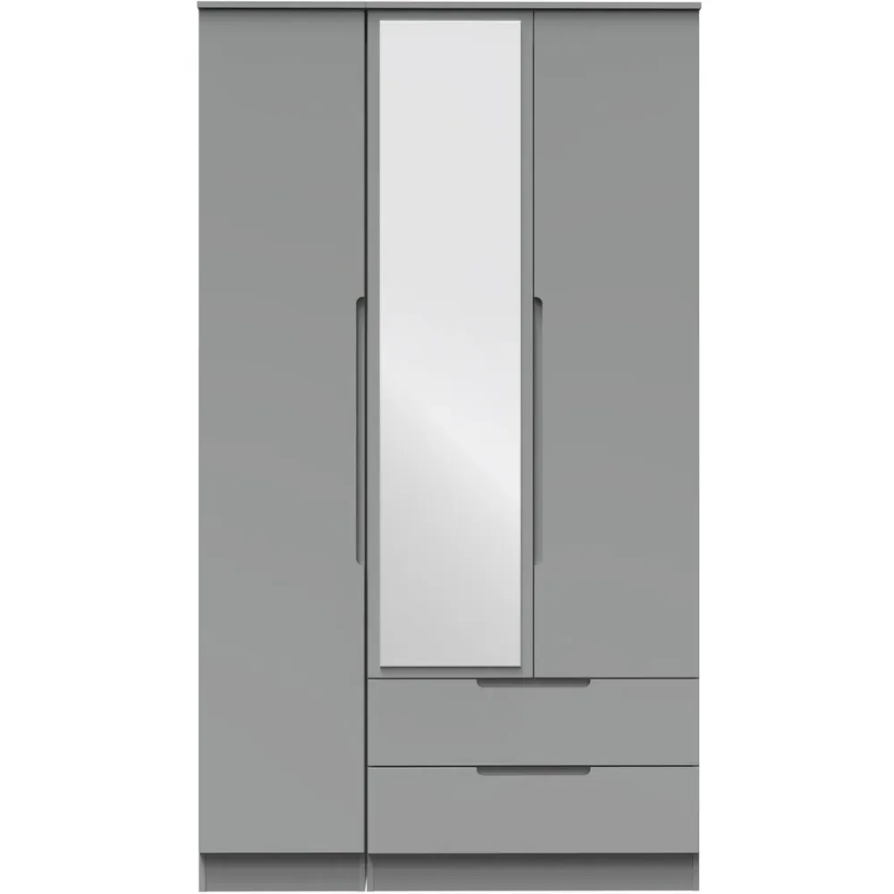 Milan 3 Door 2 Drawer Tall Mirrored Wardrobe - Grey