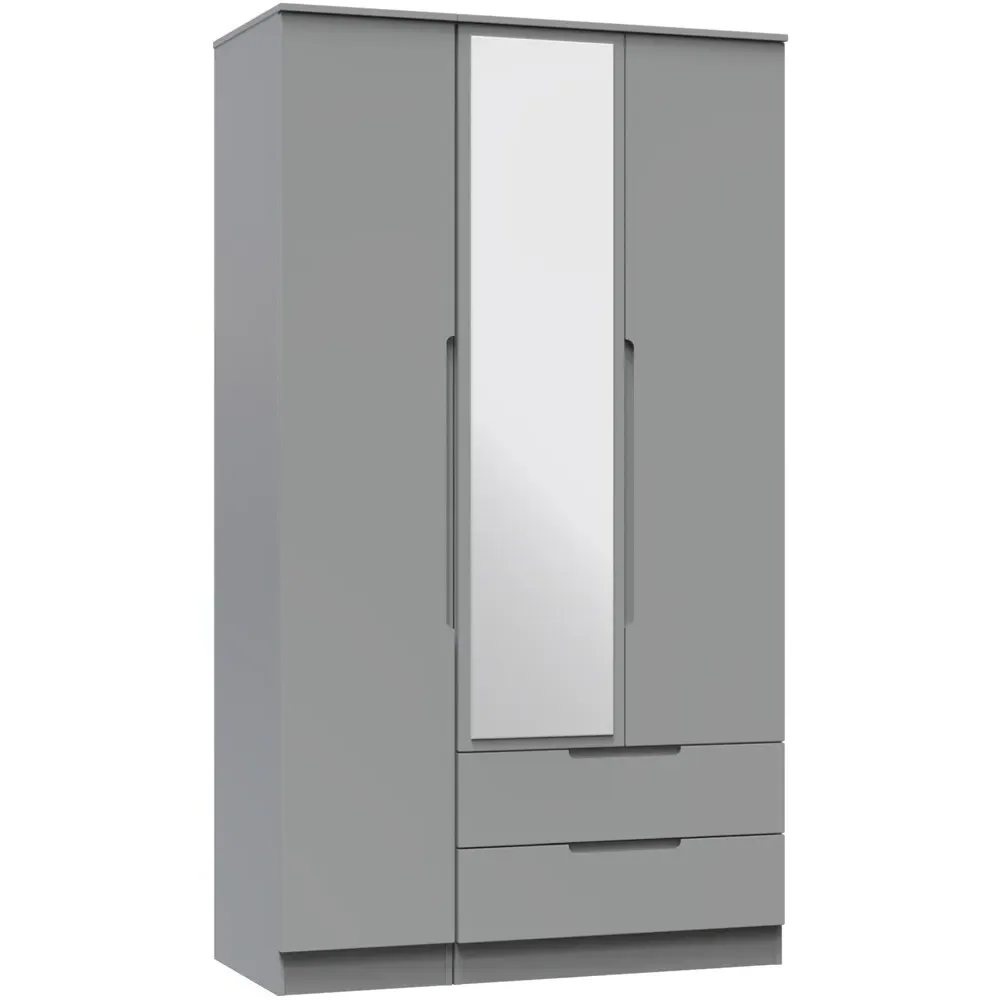 Milan 3 Door 2 Drawer Tall Mirrored Wardrobe - Grey